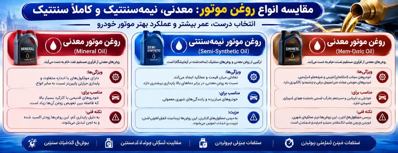 راهنمای کامل انتخاب روغن موتور؛ تفاوت انواع روغن و تاثیر آن بر سلامت خودرو